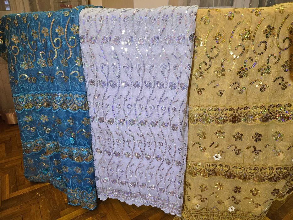 Фабричный Сирийский Шифон,расшитый паетками,лайкра,фурнитура