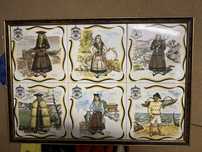 Quadro com 6 azulejos pintados à mão antigo