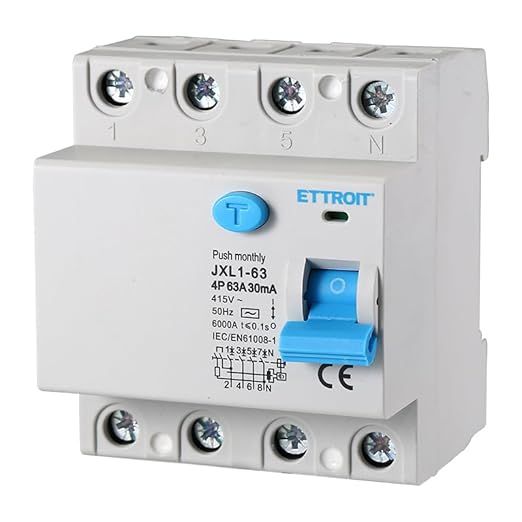 Czysty Przełącznik Różnicowy 4P 30mA 6kA 380V, DIN 4 moduły, C63 63A