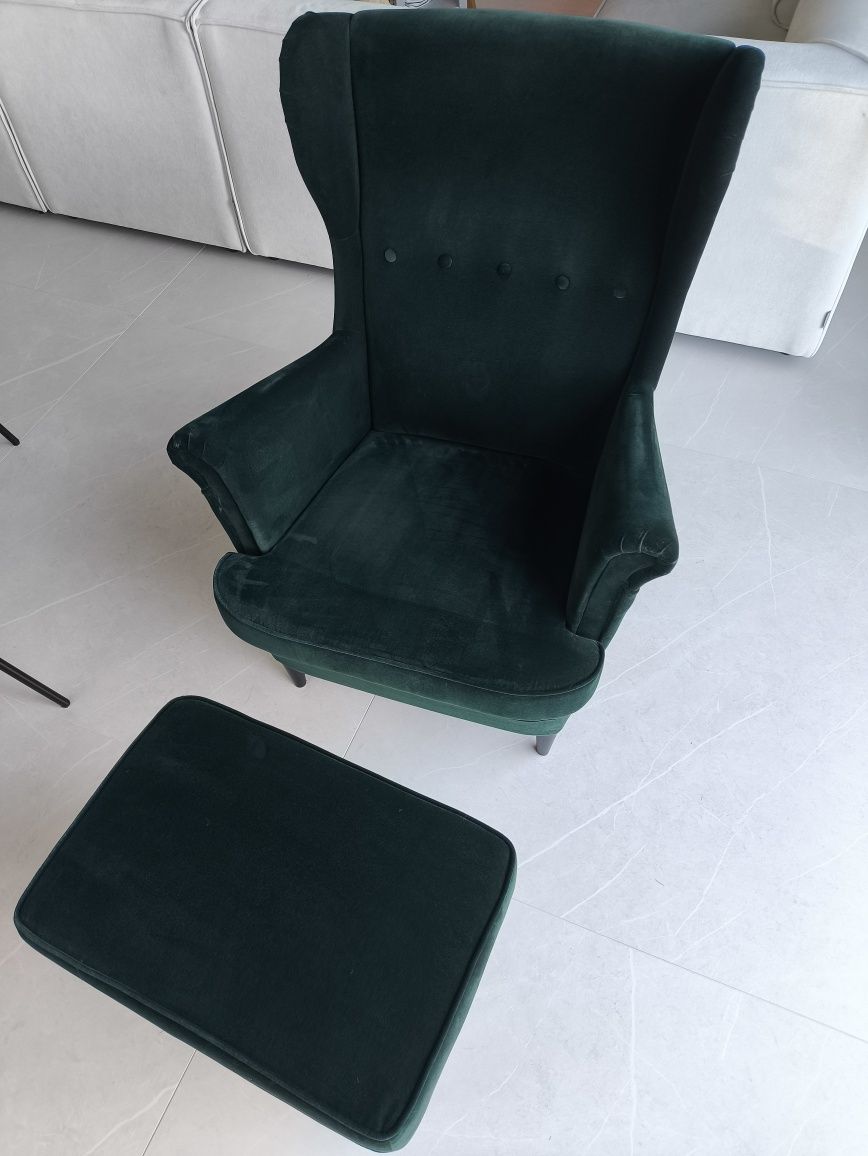 Fotel STRANDMON z podnóżkiem Ikea zielony