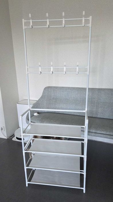 Напольная вешалка для одежды с полками для обуви , стойка для вещей