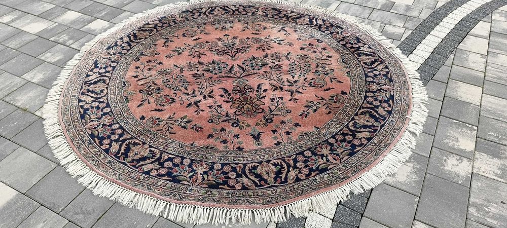 Dywan perski w stylu Nain okrągły średnica 206 cm tkany ręcznie wełna