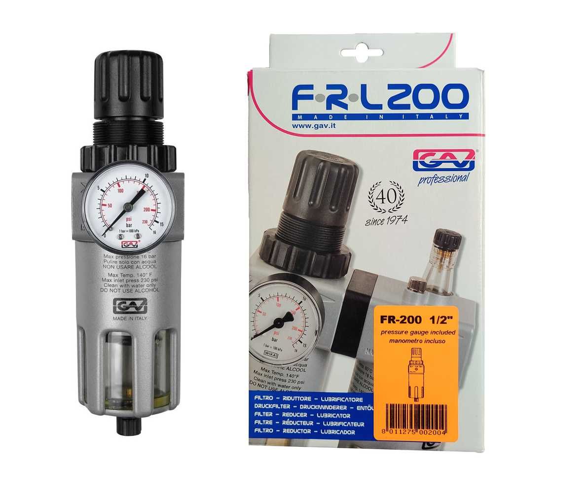 Reduktor filtr do instalacji sprężonego powietrza 1/2" FR-200 GAV
