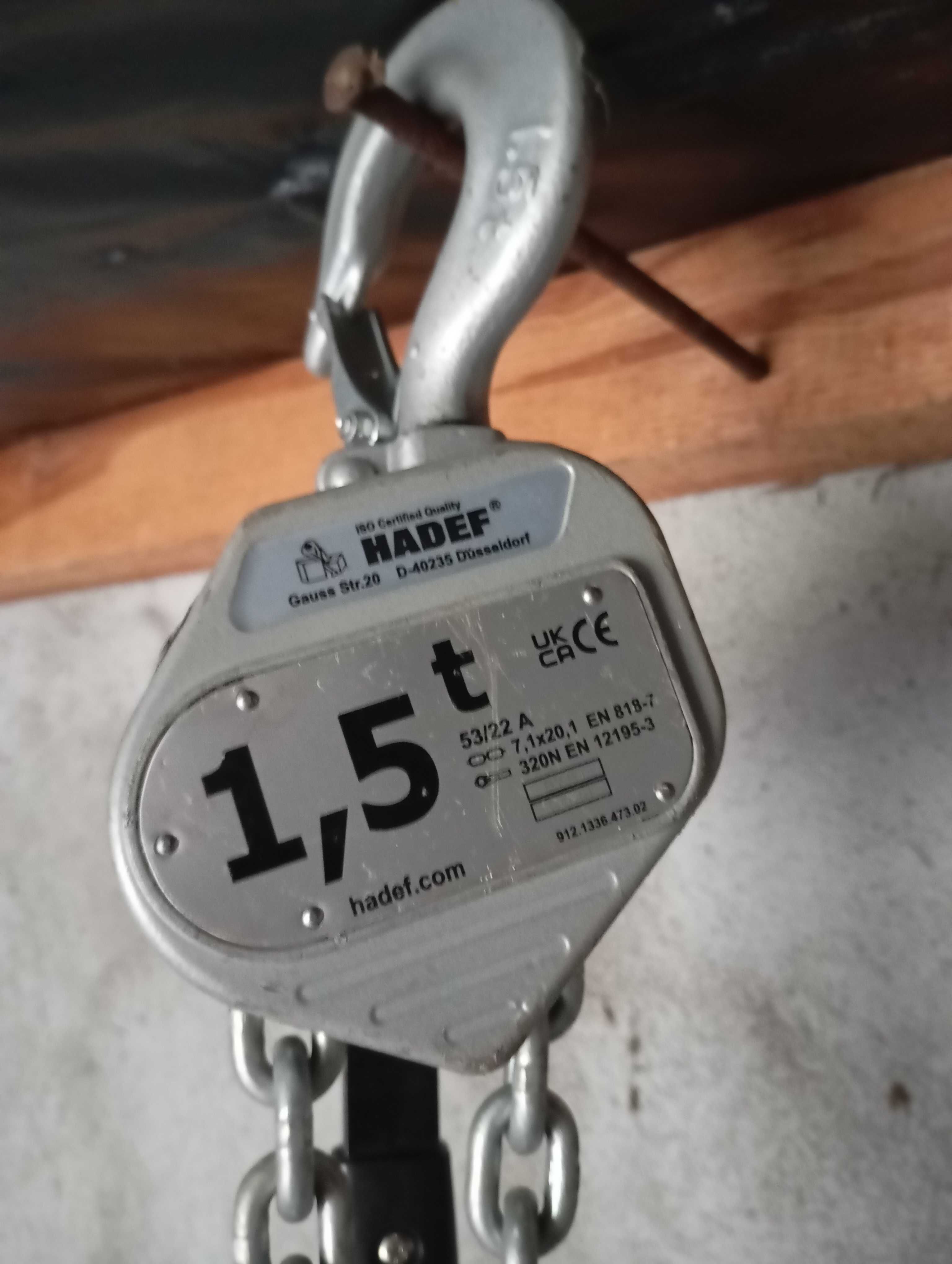 Wciągnik łańcuchowy dźwigowy HADEF 1.5t stan BDB
