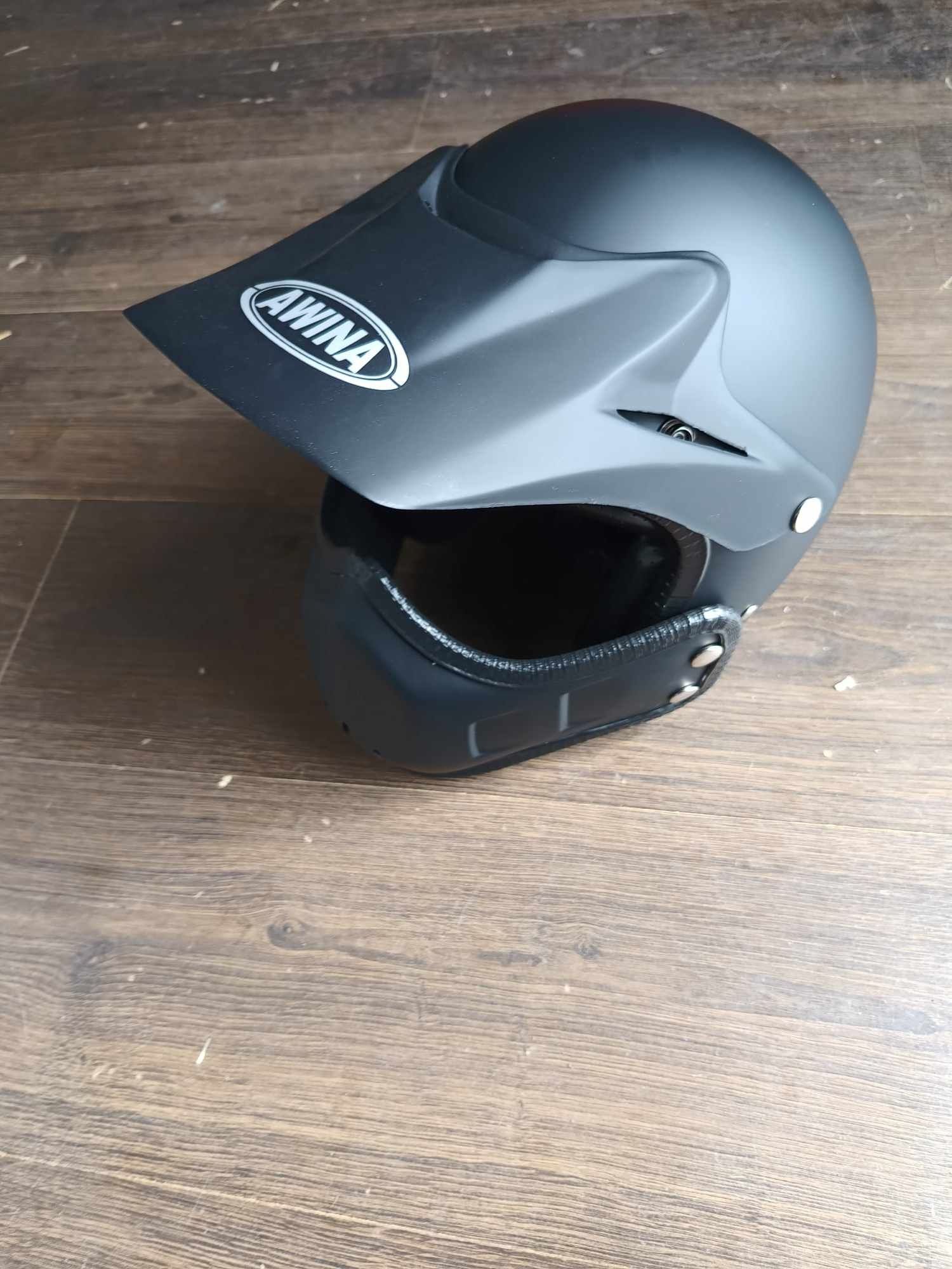 Nowy kask awina czarny mat wypinana szczęka