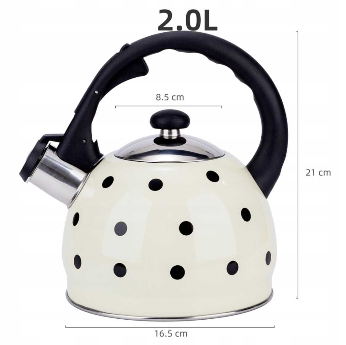 Nowoczesny CZAJNIK 2 litry na gaz indukcję z gwizdkiem w kropki beżowy