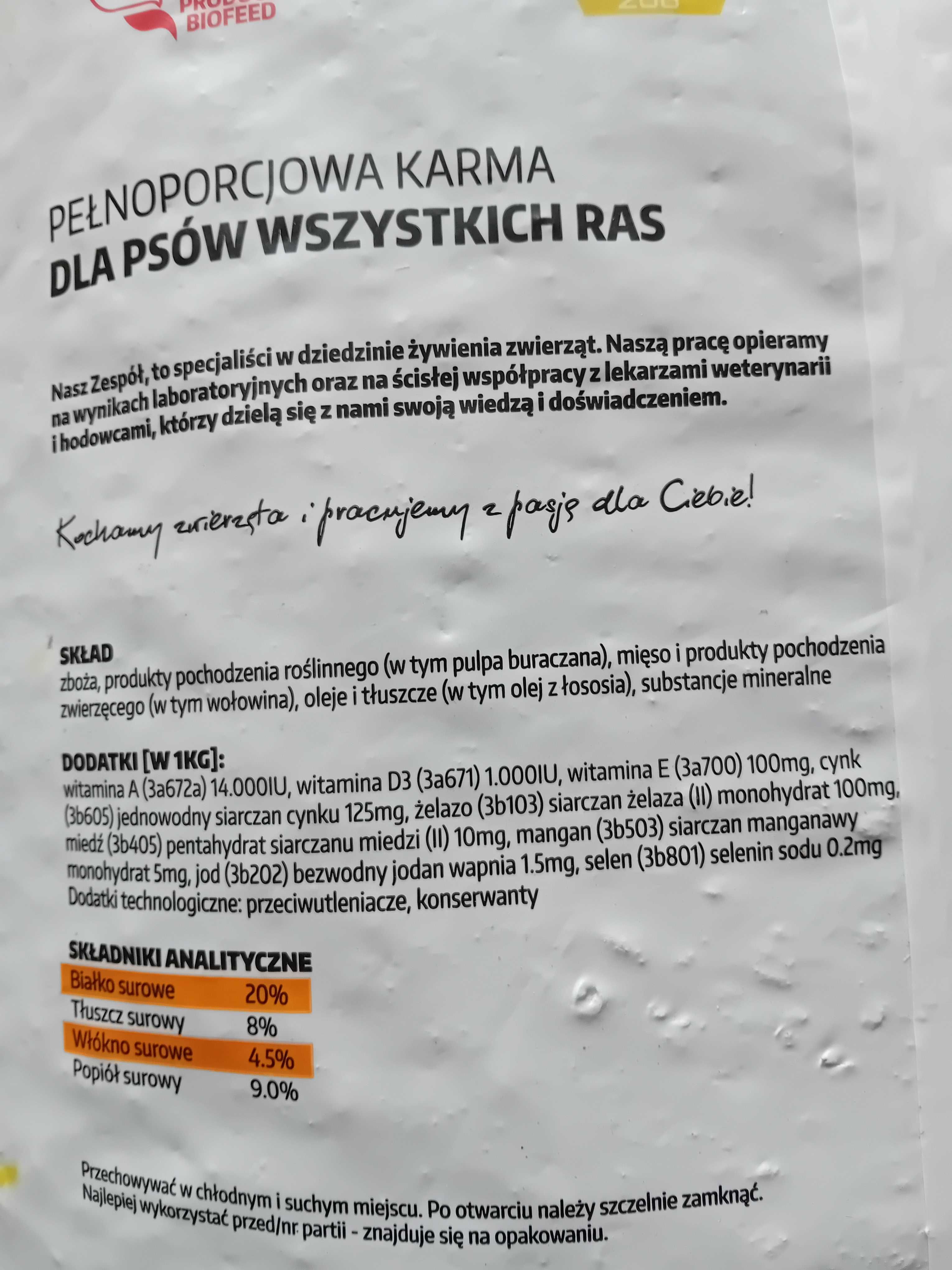 Karma dla psa BIOFEED PSI KĄSEK 20KG, z wołowiną, wszystkie rasy psów