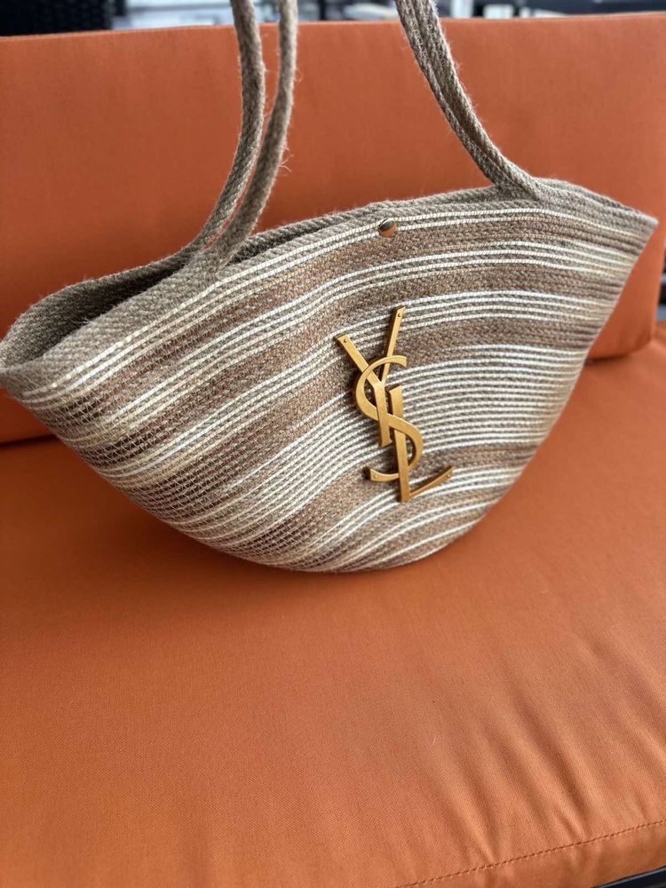 Плетена соломʼяна плянжна сумка шопер ysl