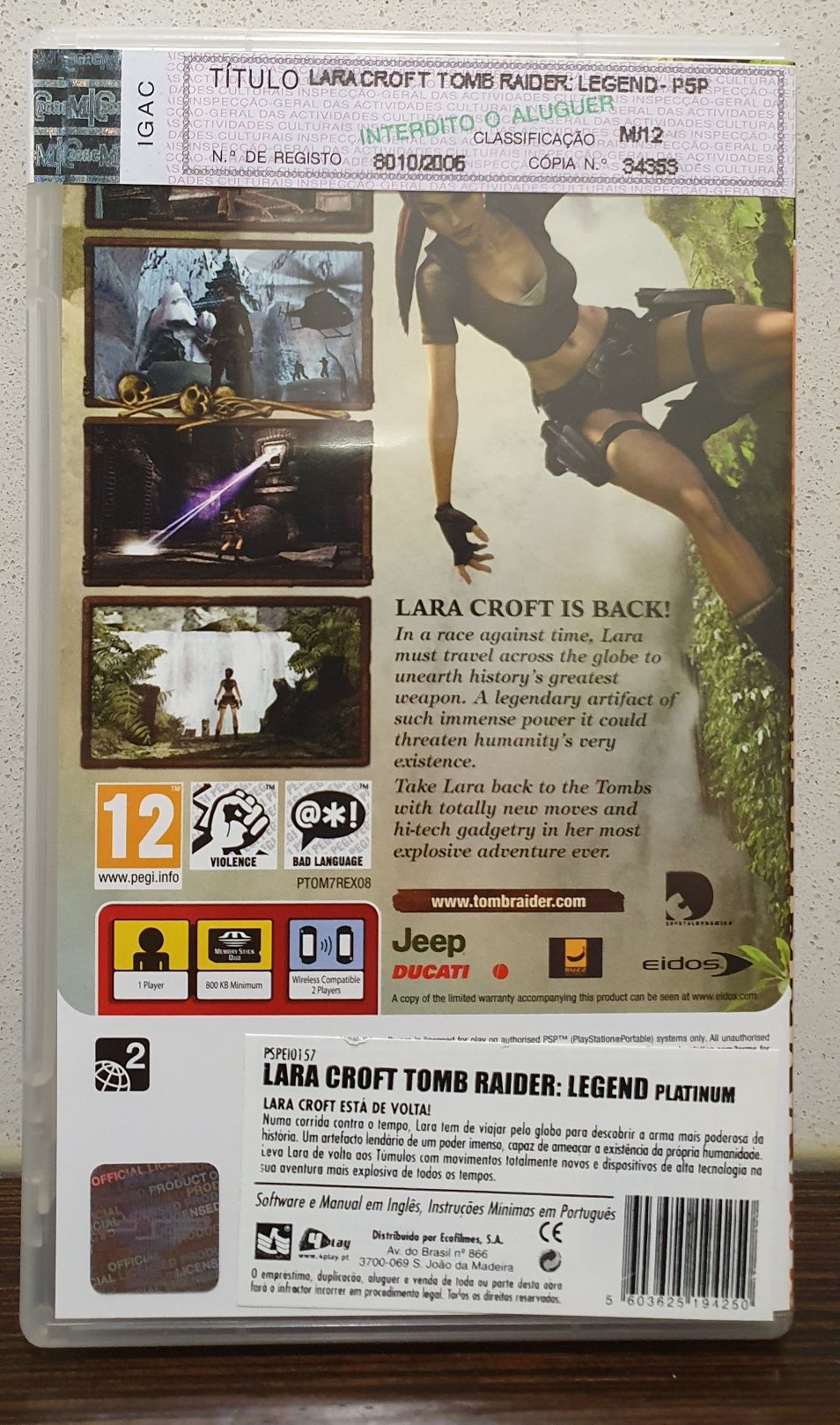 Jogo Psp Lara Cruft Tomb Raider