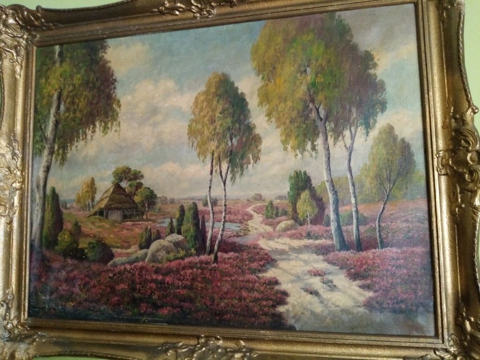 Antyk.Obraz olejny. Wrzosowisko. Sygnowany Werner