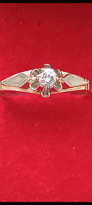 Каблучка золото срср солітер заручини  з діамантом 0,16ct  3,21г р.18