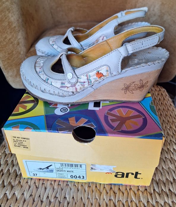 Sandálias em cunha, branco cinza, marca ART, 37