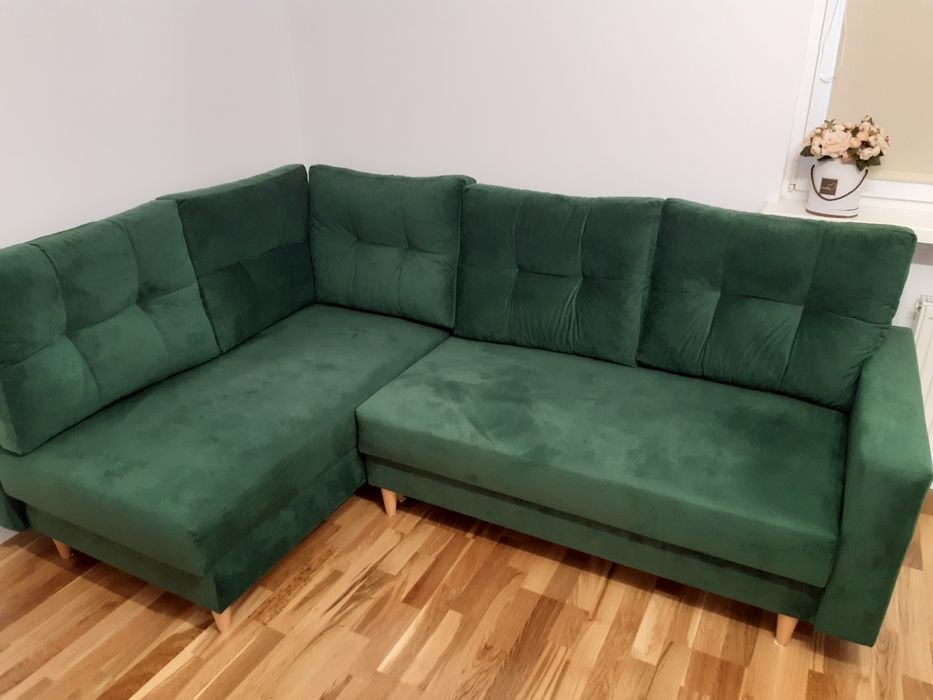 kanapa narożnik poduszki brw butelkowa pikowany rozkładana wypoczynek