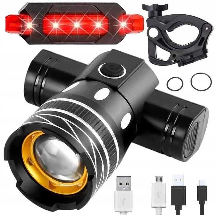 Mocna Lampka T6 ZOOM Przód + Tylne Światło Rower * VideoPlay Wejherowo