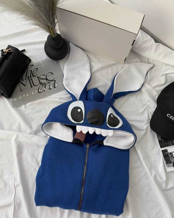 Жіночий Зіп-худі з вушками Стіча Оверсайз тепле