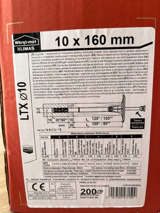 Kołki do styropianu - 200 szt, długość 16 cm