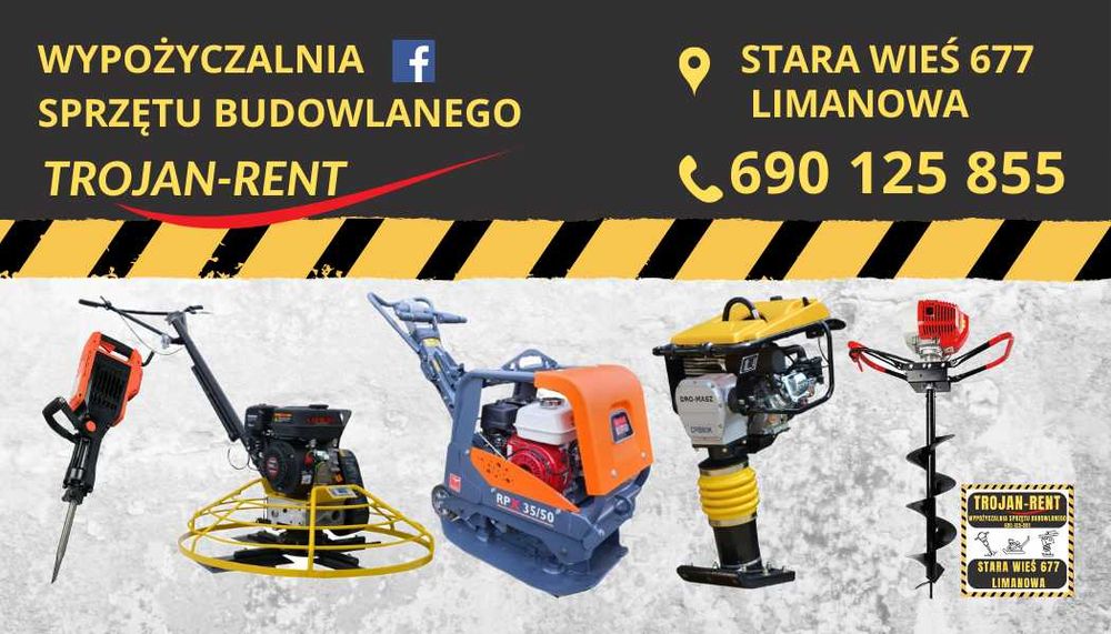 Wynajem sprzętu budowlanego, zagęszczarka,wertykulator,wiertnica, młot