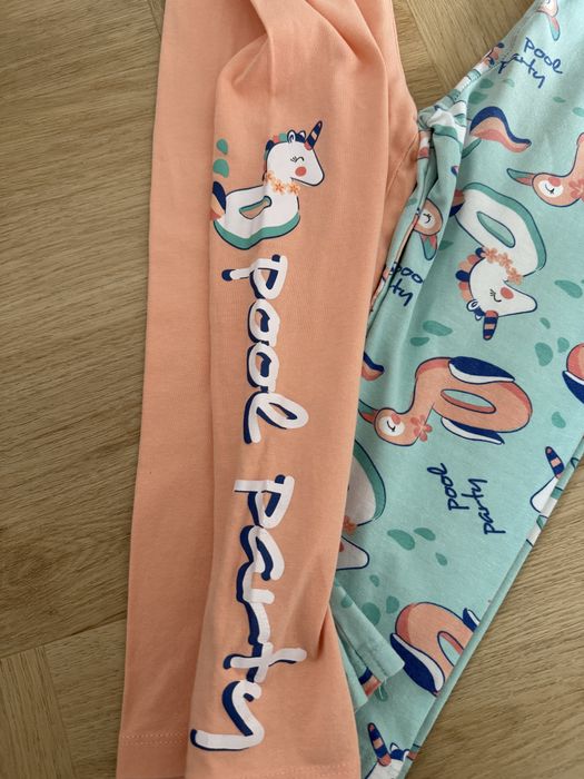 Legginsy 3/4 little kids 128 pomarańczowe turkusowe jednorożec