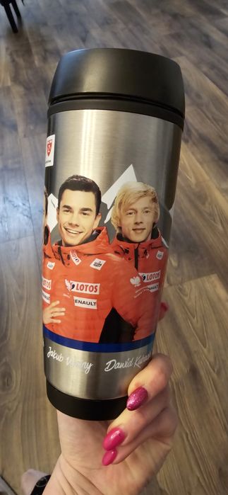 Kubek termiczny ze skoczkami narciarskimi Stoch, Żyła, Kubacki 450ml