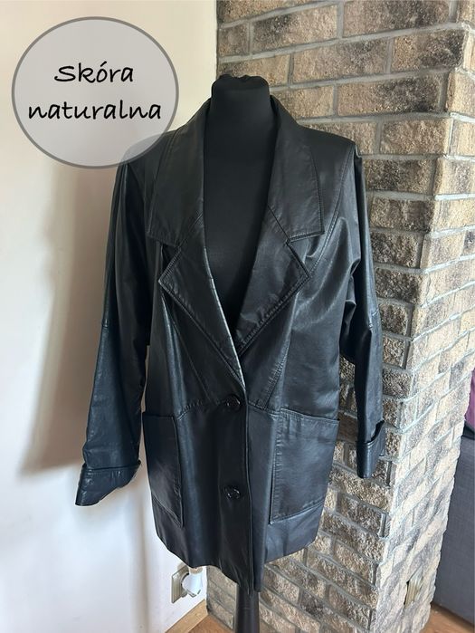 Czarna kurtka skórzana oversize skóra naturalna rozmiar XL/42