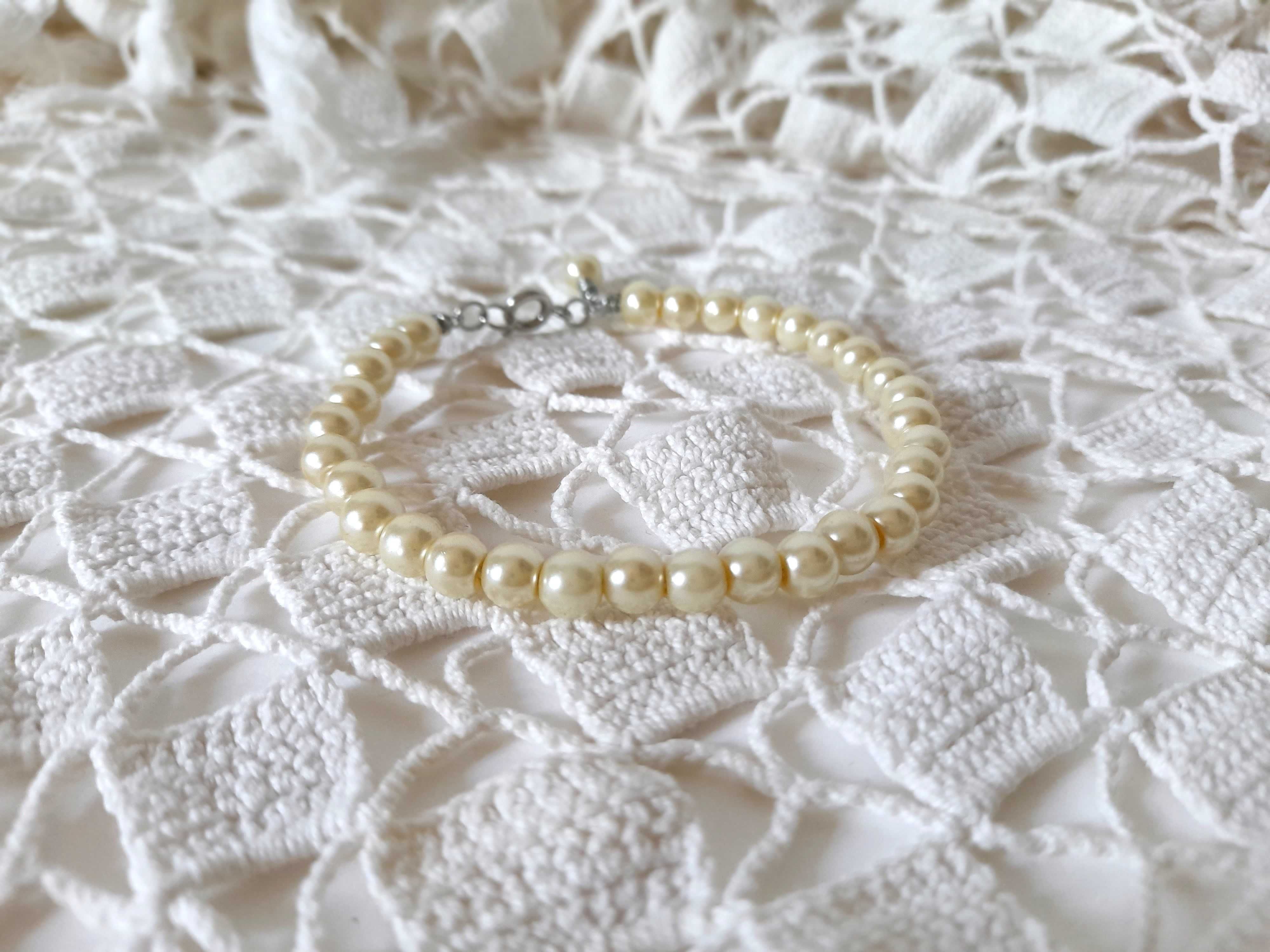 Pulseira vintage de pérolas de vidro
