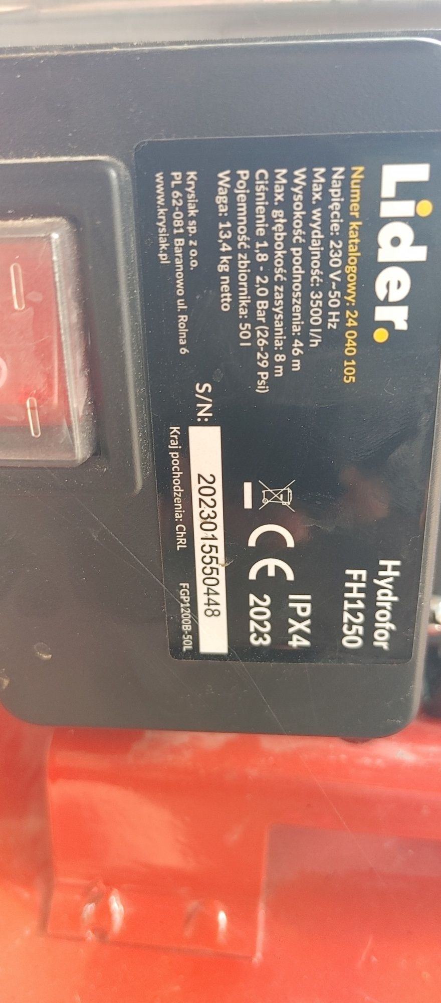 Hydrofor lider fh 1250 prawie nowy