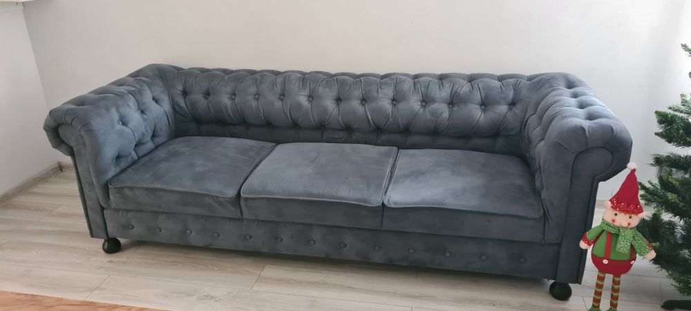 Sofa Chesterfield szara 3 osobowa