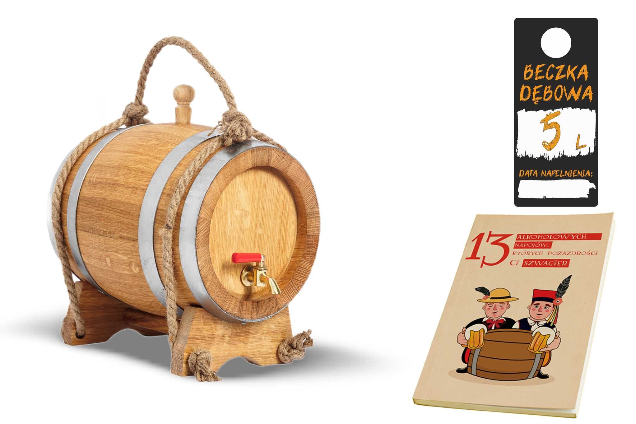 Dębowa beczka 5L na whisky bimber wino nalewki (+ sznurki)