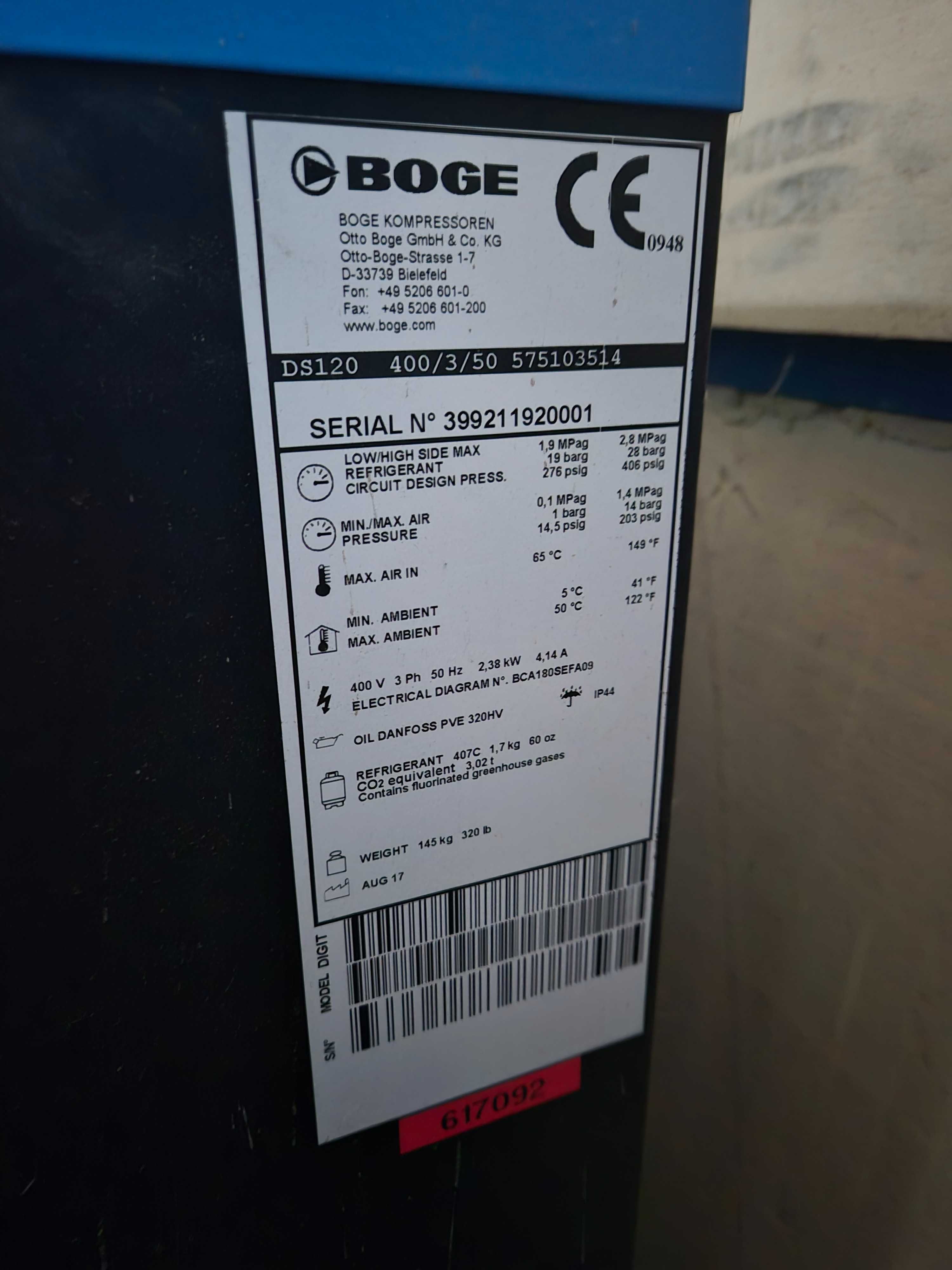 Kompresor śrubowy Boge S40 zestaw 8.6 m3 osuszacz