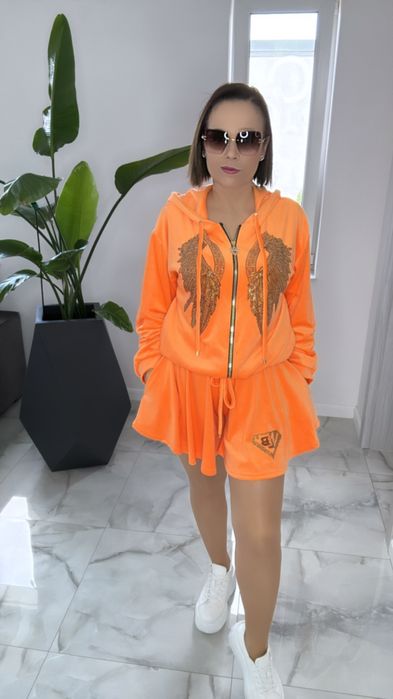 Dres Lola Bianka komplet welurowy pomarańczowy