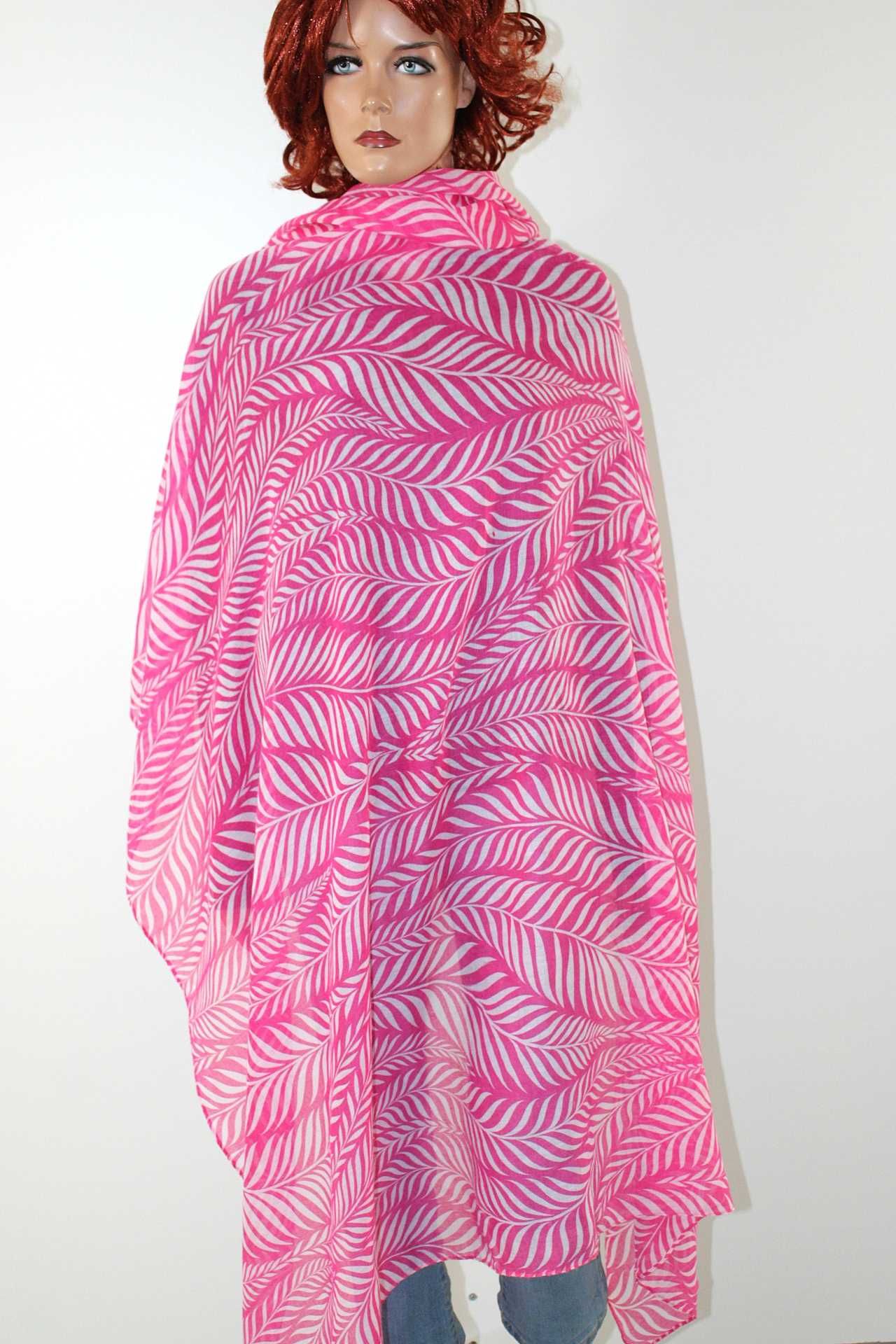 st9 MYU stylowa duża różowa lekka chusta 130x130