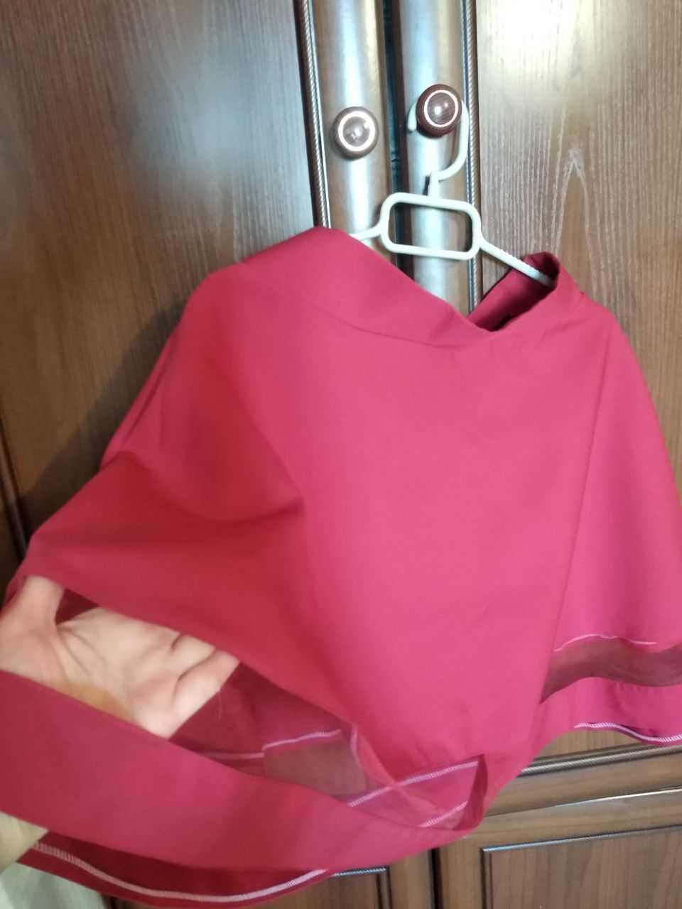 Юбка и рубашка, комбинация костюм вечерний, красная миди с сеткой