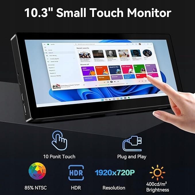 Przenośny Ekran Dotykowy 12,3 Cala Monitor IPS Z Mini HDMI Oraz USB-C