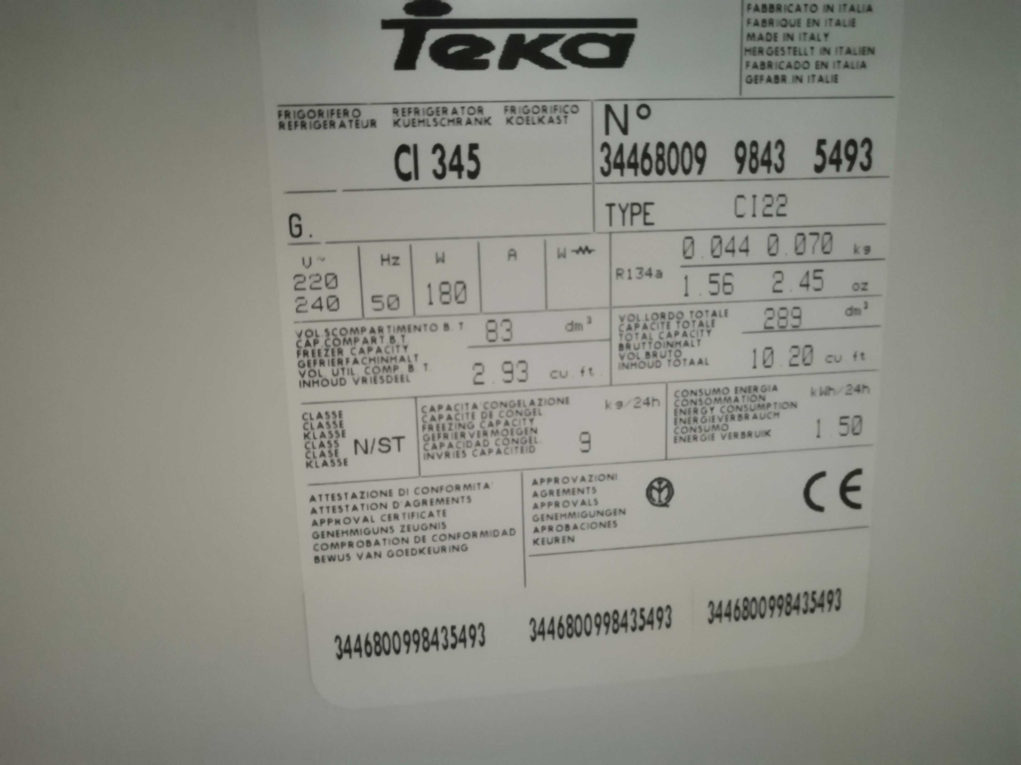 Frigorífico Teka usado a funcionar