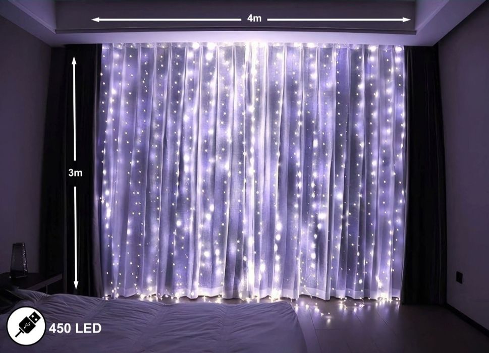 450led 4x3m kurtyna świetlna zimna biała ledowa lampki girlanda