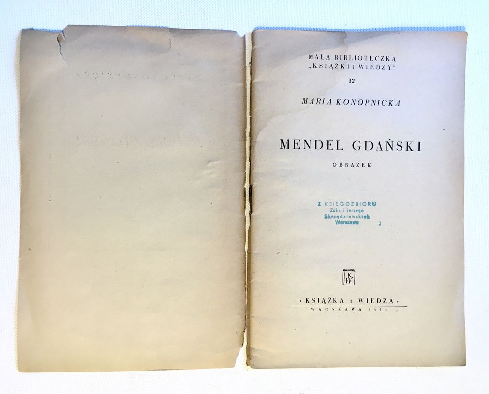 Stara ksiażka PRL z PLO Gdynia Mendel gdański M. Konopnicka 1951r.