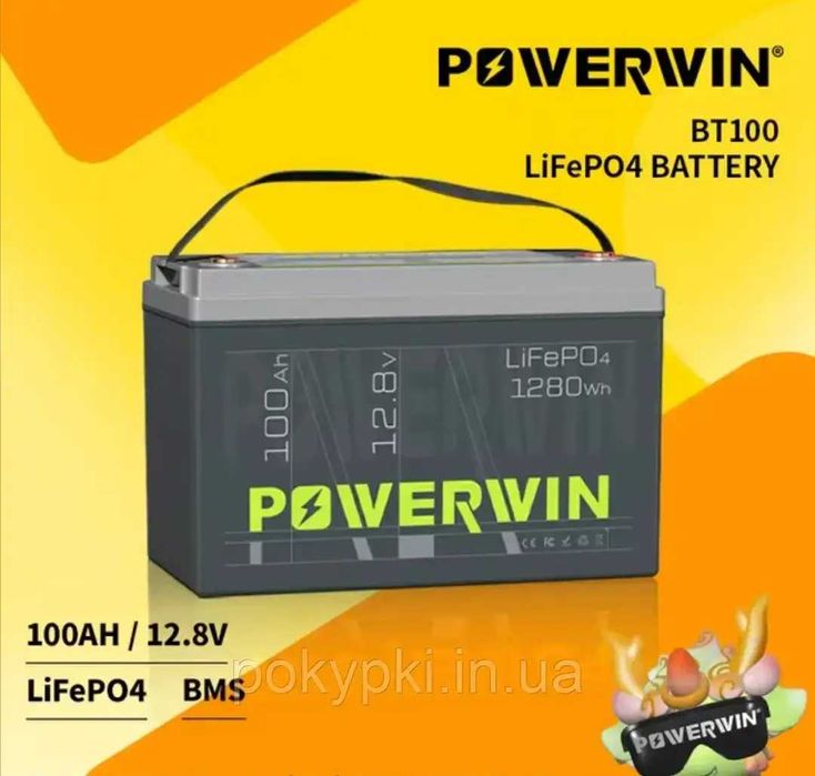 Акумулятор Powerwin BT100 12V, 100Ah, 1280Wh BMS, 4000+ циклів