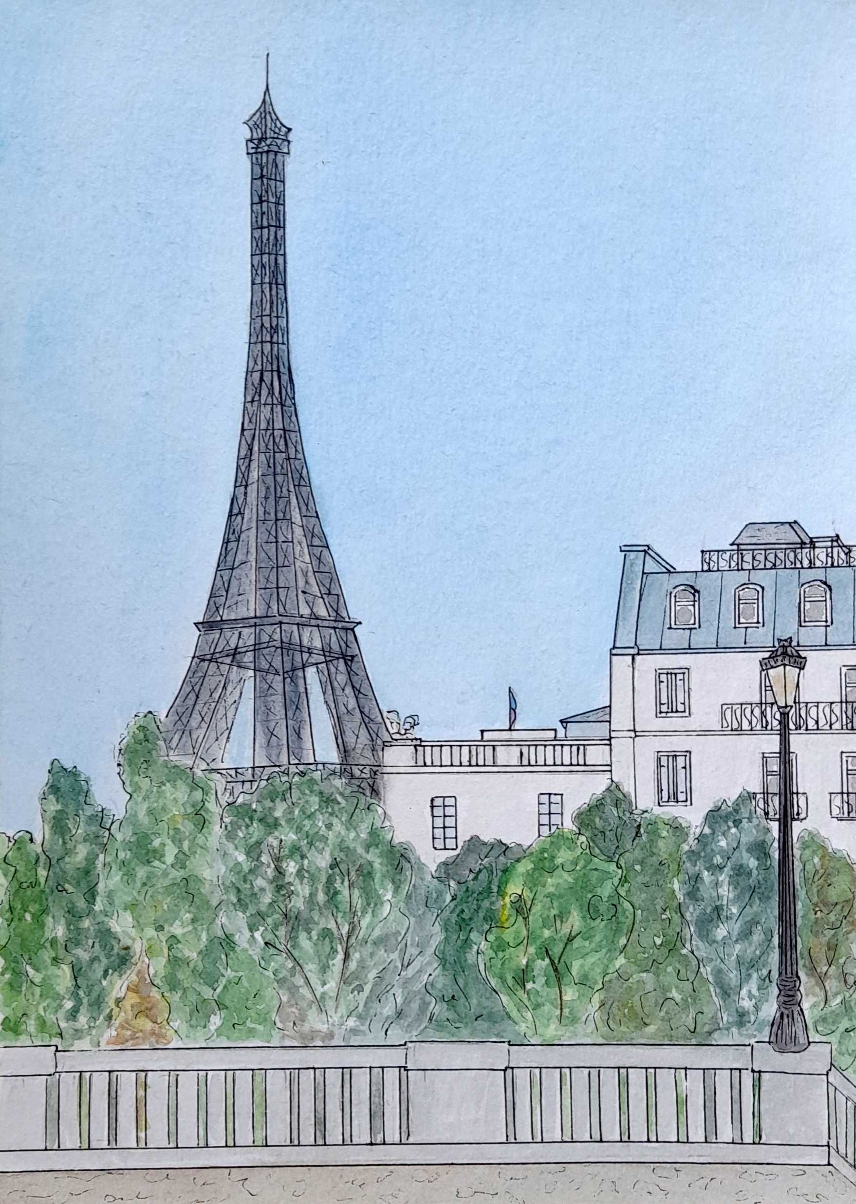 Картина акварель серія "Париж", "Ейфелева вежа"