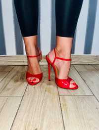 115/ OD REKI 39 Czerwone damskie sandały szpilki 13 cm