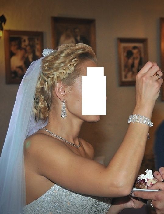 Biżuteria ślubna kolczyki + bransoletka perły kryształy srebro 925