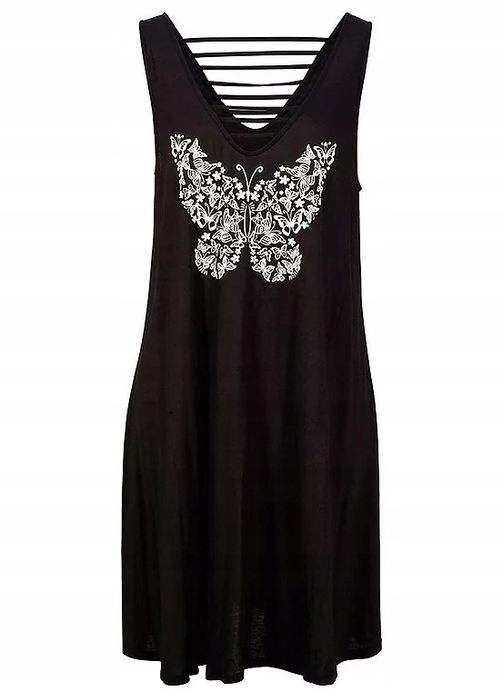 B.P.C sukienka tunika plażowa czarna z nadrukiem 44/46.