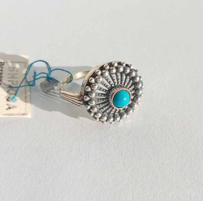 Вінтажний перстень каблучка з бірюзою.  Кольцо розмір 18,5. Срібло 925