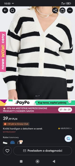 Sweter, kardigan, na guziki, w paski, Wednesday, Halloween, Sinsay,L.
