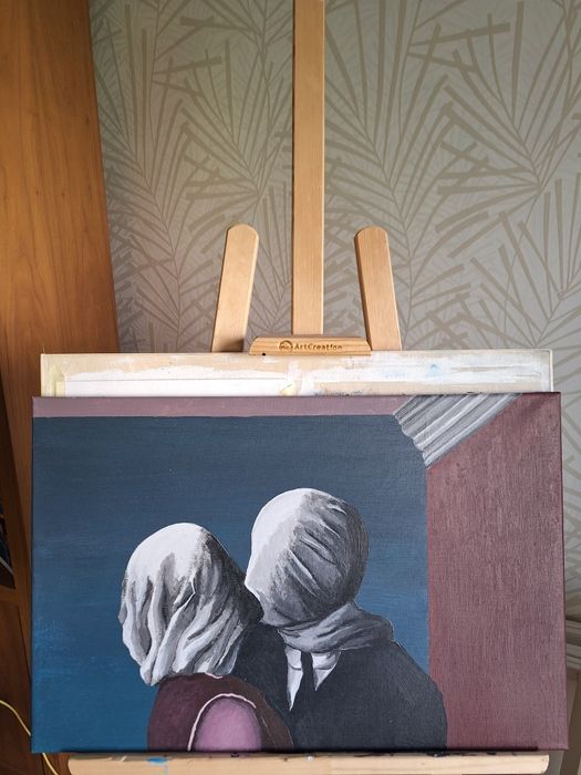 Pintura quadro acrilico reprodução Lovers René Magritte