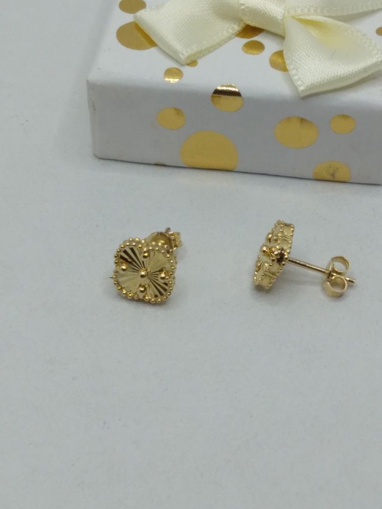 Złote kolczyki koniczynki, złoto 585