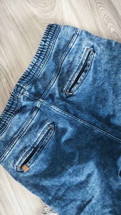 Spodnie krótkie dżinsowe męskie spodenki z jeansu granatowe marmurko L