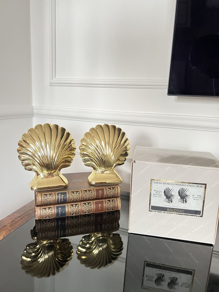 Podpórki na książki bookend seashell shell muszle muszelki mosiądz