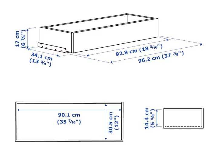 IKEA szuflady PAX dąb bejcowany na biało 100x35 cm