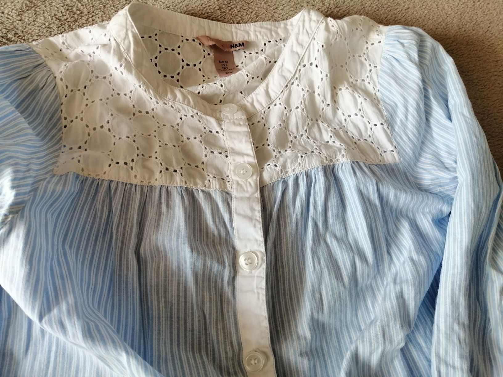 Nowa koszula biało niebieska, krótszy rękaw hm na brzuszek ciążowy ok
