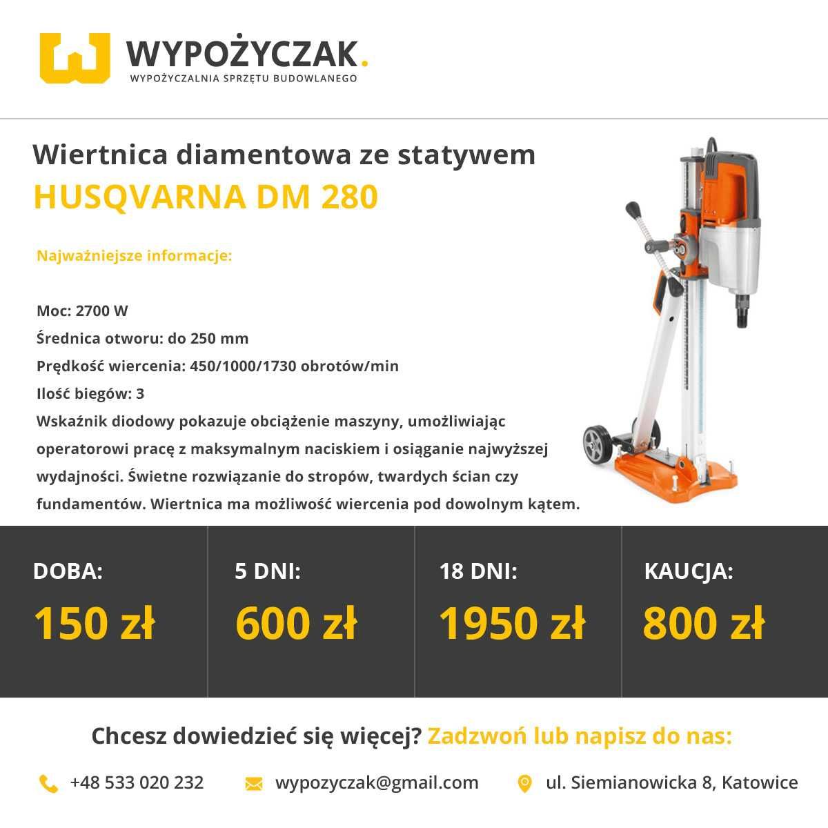 Wiertnica /otwornica diamentowa do betonu, na statywie, ręczna WYNAJEM